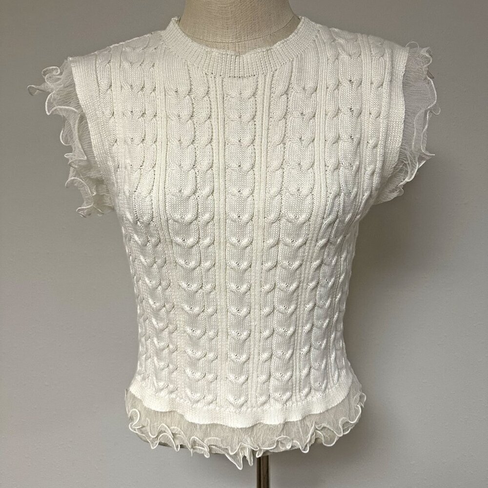 BiBi Contrast Cable Ruffle Sweater Tank - Picture 4 of 10